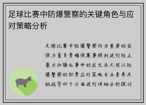 足球比赛中防爆警察的关键角色与应对策略分析