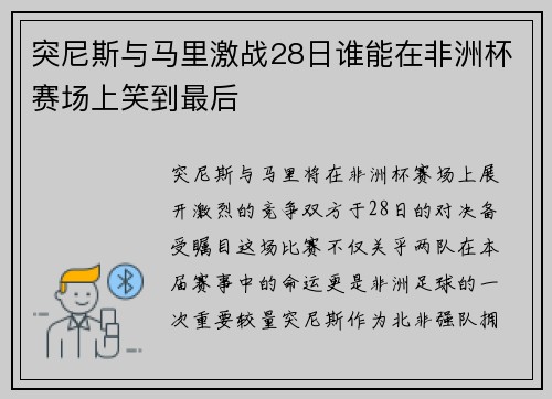 突尼斯与马里激战28日谁能在非洲杯赛场上笑到最后
